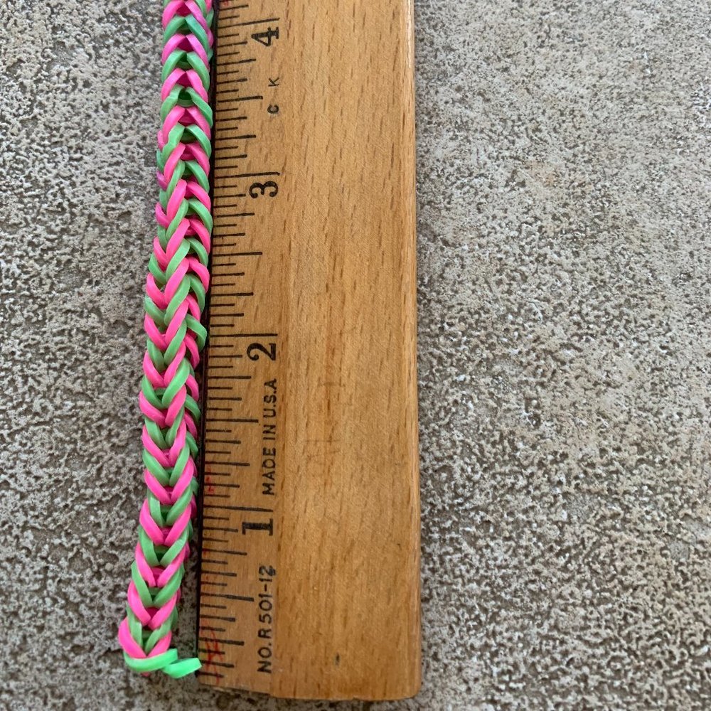 Neon Pink and Green Fishtail Rainbow Loom Bracelet - Picture 2 of 3